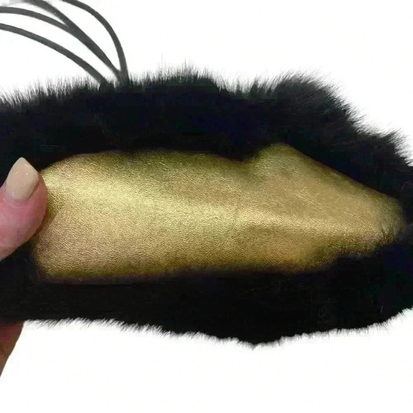 Foley & Corinna Faux Fur Black Handbag Purse Gold trim Special Occasion Fun - Picture 7 of 15